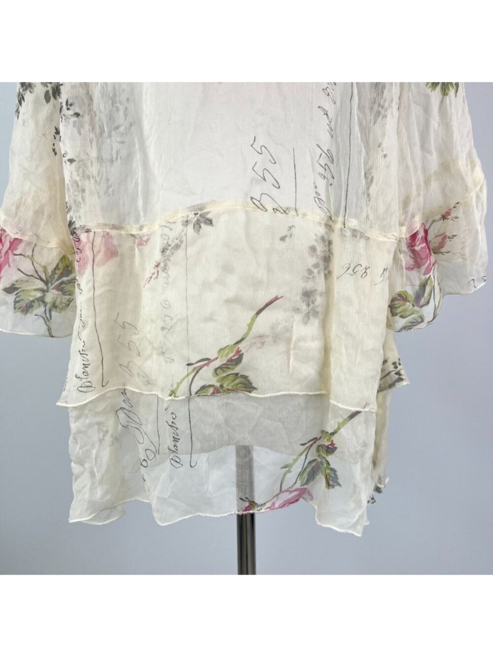 NWOT Johnny Was Silk Floral V-Neck Tiered Blouse Cream Size S - Picture 8 of 12